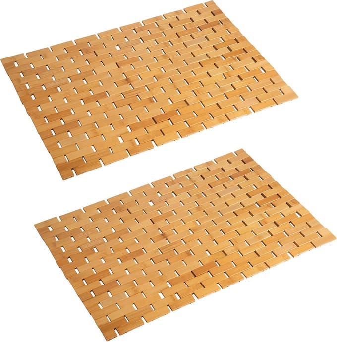 Waterdichte Bamboe Badmat - Antislip Douche Tapijt voor Badkamer - 40,6 x 61 cm - 2 Stuks