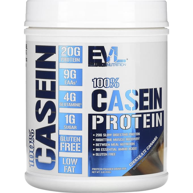 EVLution Nutrition, Protéine 100% Caséine, Chocolat Caramel, 1 lb (454 g)