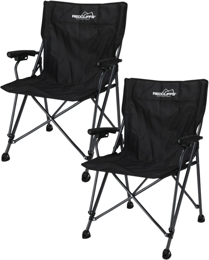 Redcliffs Campingstoel - 2x - vouwbaar - zwart - 61 x 60 x 88 cm - vissersstoel