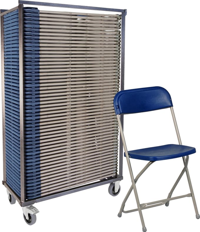 50x klapstoel Titan - in transportkar - grijs/blauw