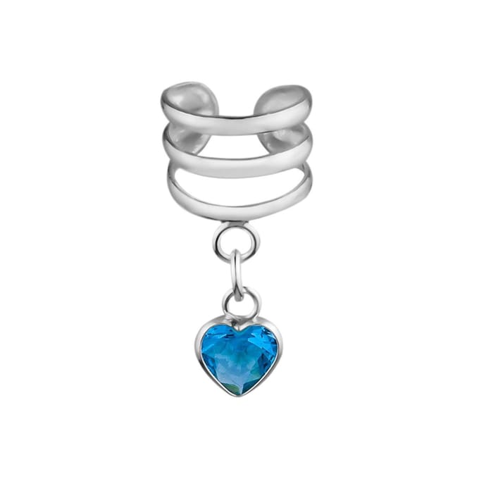 Zilveren ear cuff - hartvormige hanger - 925 zilver - 37x26x3 mm
