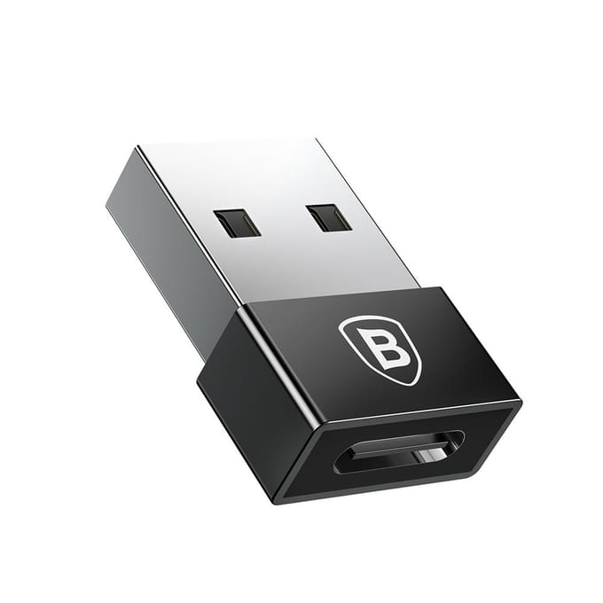 Baseus USB-A Male naar USB-C Female 2.4A Mini Adapter - Zwart