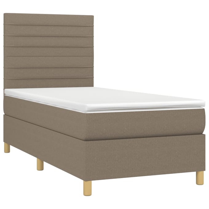 vidaXL - Boxspring - met - matras - en - LED - stof - taupe - 90x190 - cm