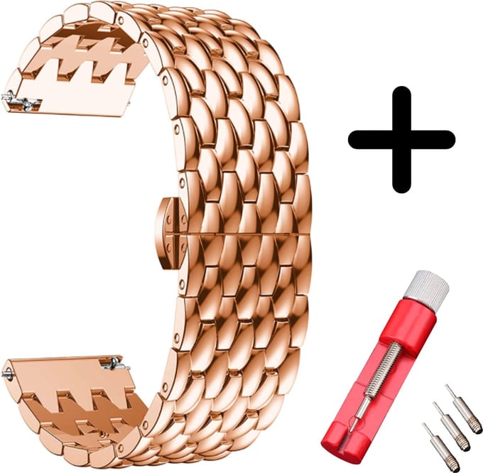 Strap-it Stalen draak bandje - geschikt voor Garmin Vivoactive 4 / Venu 2 - rosé goud + inkort toolkit