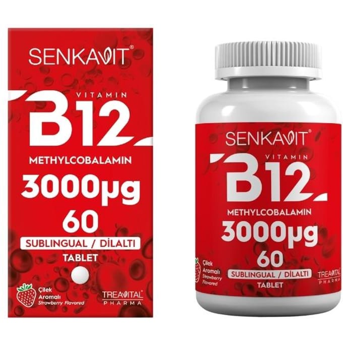 Senkavit B12 3000 mcg Sublinguaal 60 Tabletten Aardbei Smaak 1 PC