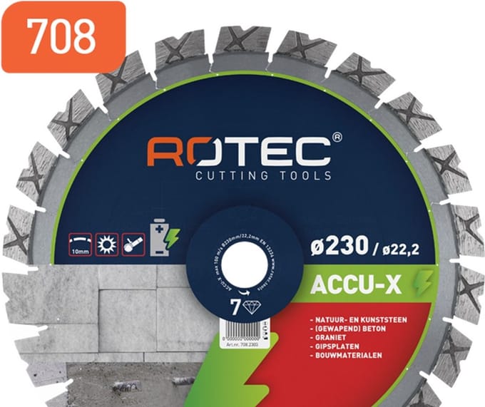 Rotec diamantzaag, ACCU-X, Ø350 x 3,5 x 25,4 mm.