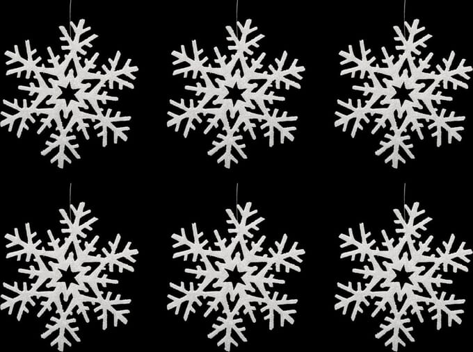JJA - 6 witte sneeuwvlokken hangers 20 cm met glitter