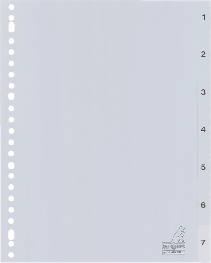 Kangaro tabbladen - A4 - PP 120 micron - grijs - 23-gaats - 7-delig cijfers