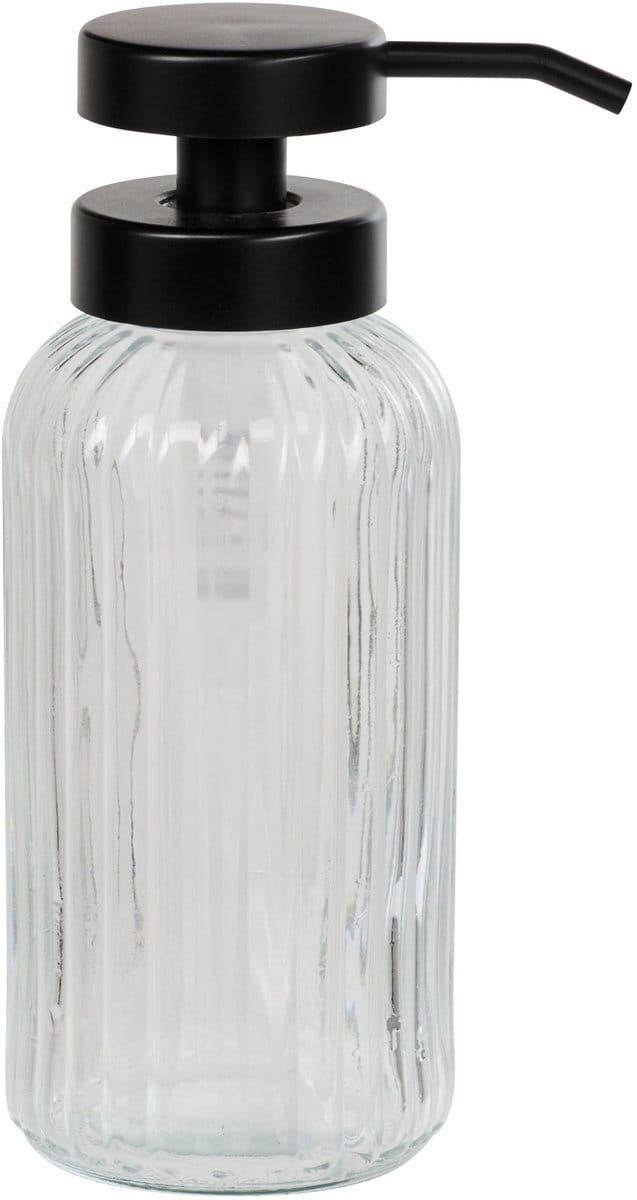 5Five Zeepdispenser - glas - transparant - D7,5 x 19 cm - 500 ml - zeeppompje - rib motief