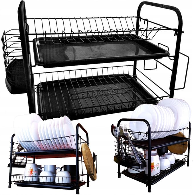Dubbele Afdruiprek Keuken - 53cm - Inclusief Bestekhouder & Plankhouder