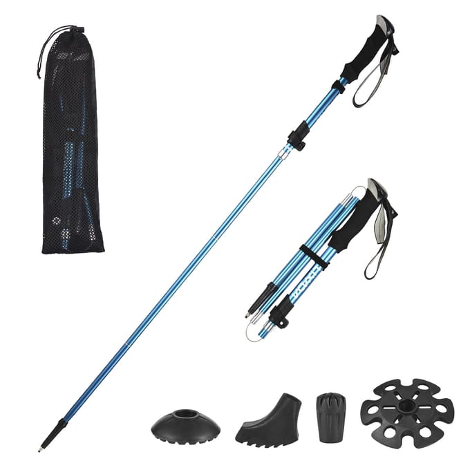 LIXADA Opvouwbare wandelstok, 1 paar, 5 subsecties, opvouwbare wandelstok, telescopische wandelstok lichtblauwe kleur