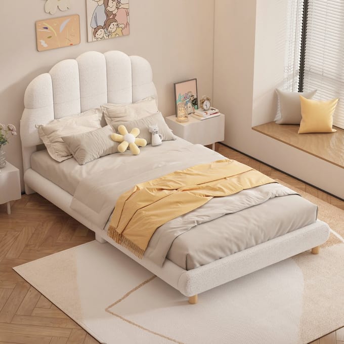 VVBV kinderbed Hutbed 90x200 cm tienerbed gestoffeerd rond fleece wit
