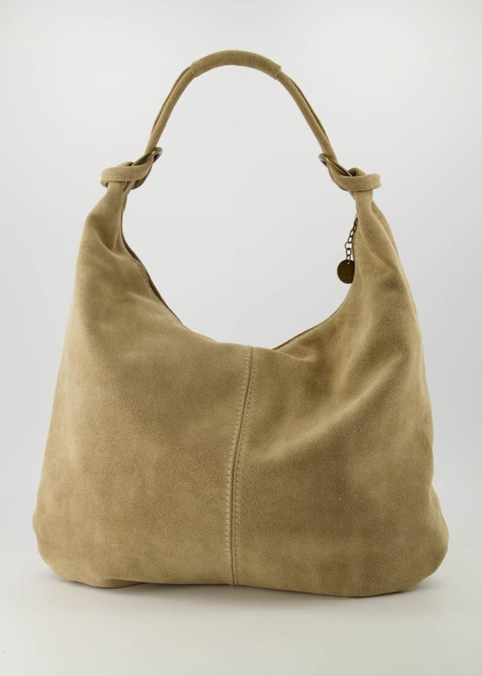 Teatro - Suez - Schoudertas - Handtas - Groot - Suede - Leer - Zand