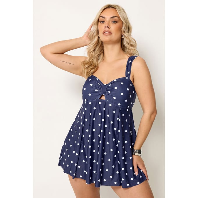 Yours Marineblauwe Jurk Met Polkadots Size 42