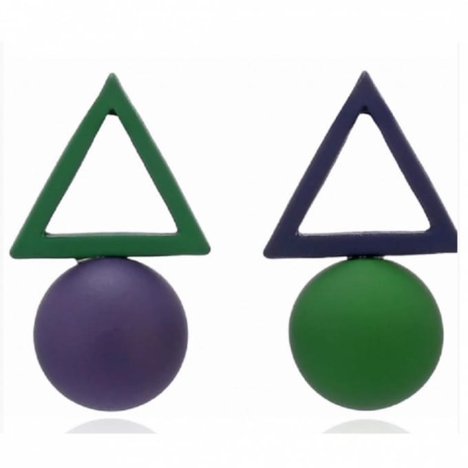 Oorbellen- Triangel- Paars- Groen- Charme Bijoux
