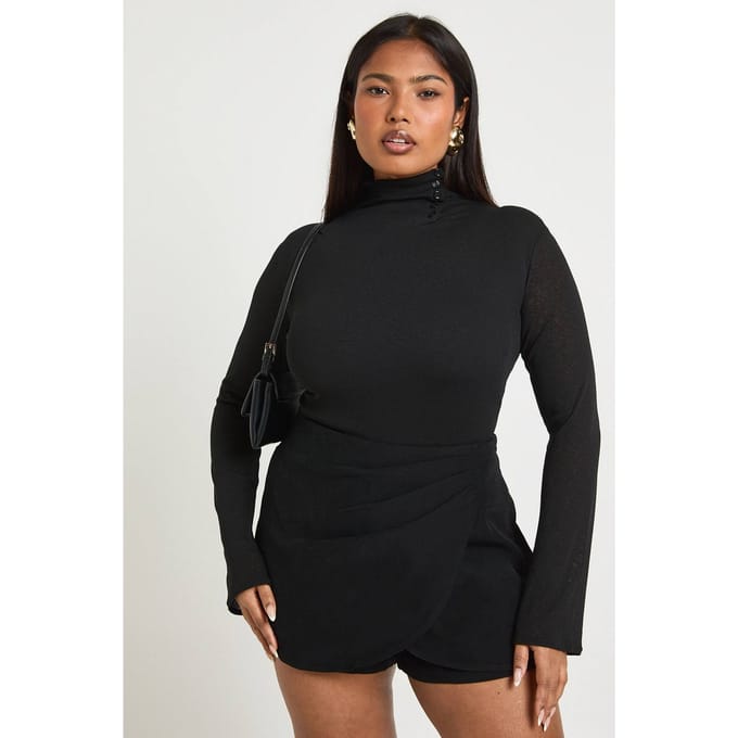 boohoo Dames Plus gerimpelde skorts | Black | Maat: 16