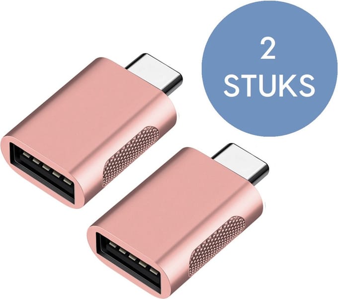2x USB-C naar USB 3.0 - Adapter - USB C naar USB Adapter - USB C naar USB A Converter - USB C naar USB A Female - Provium - roze