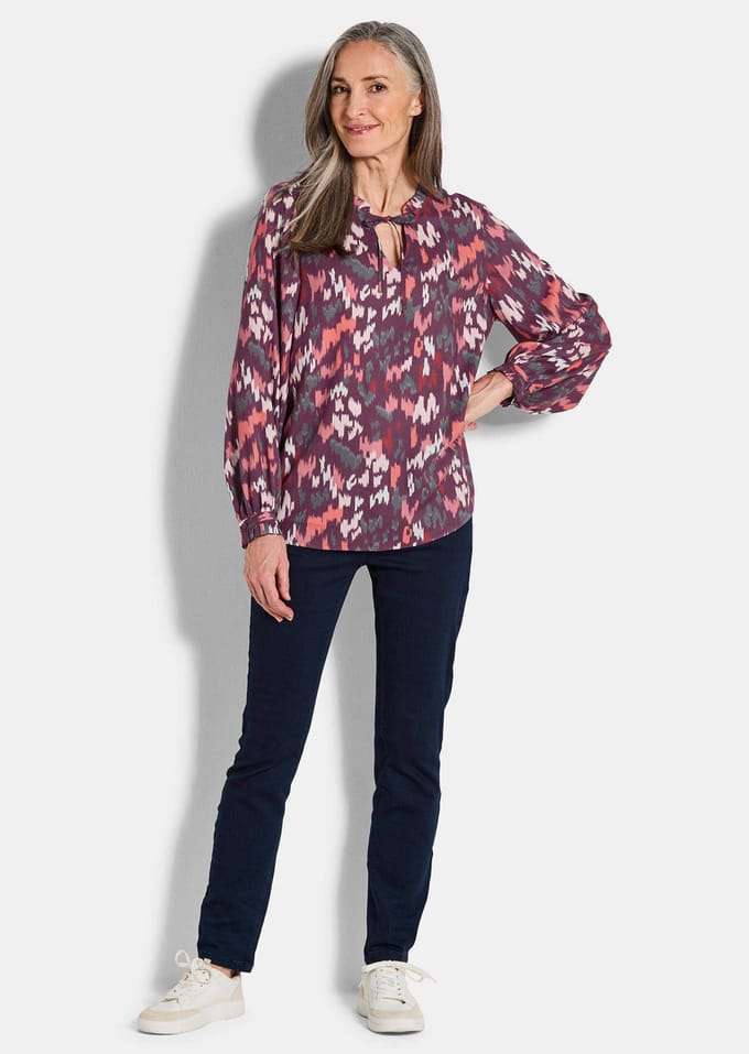 Blouse van viscose, met ruches - bessen / gedess. - Gr. 54 van Goldner Fashion