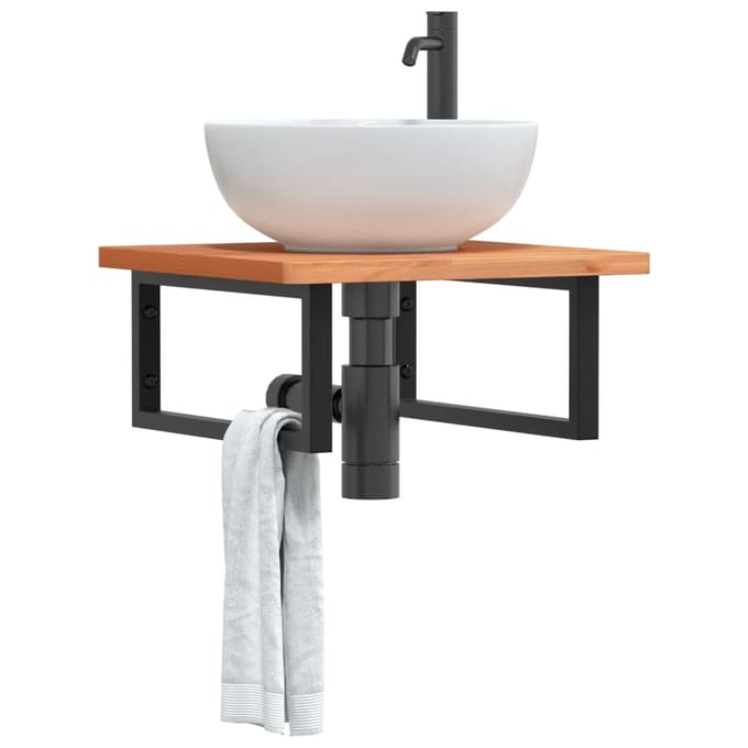 vidaXL - Badkamer - wandschap - staal - en - massief - beukenhout
