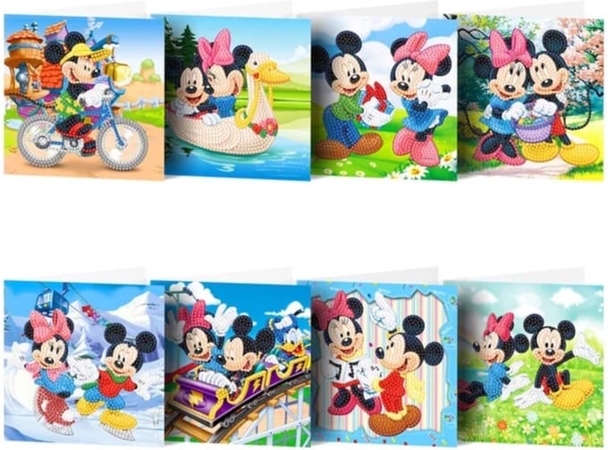 Kaarten - 21 - Mickey en Minnie Mouse - Diamond painting - compleet pakket - Diamond painting by Wietske