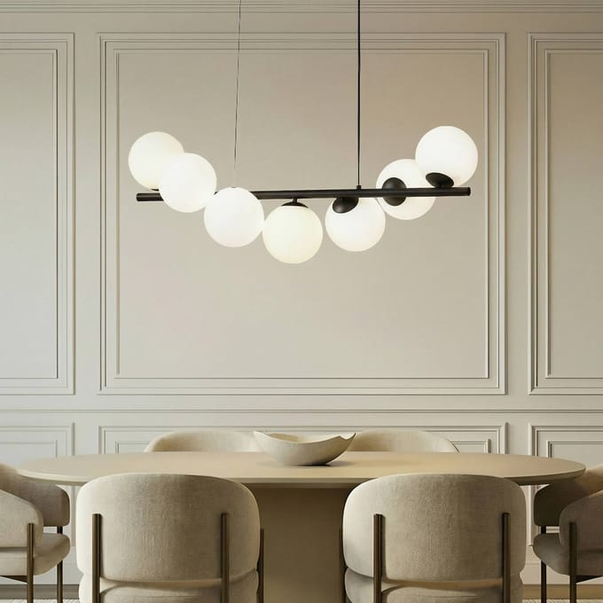 Lucande - hanglamp - 7lichts - Metaal, glas - H: 33 cm - G9 - matzwart, opaal