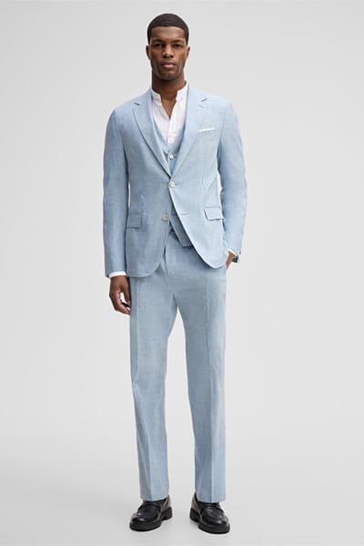 Modulair colbert Ari met linnenaandeel, blauw gemêleerd
