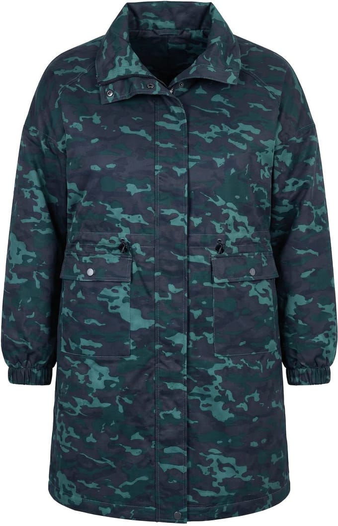 Studio Untold - Dames - Mantel recht model camouflage taille met trekkoord - Matgroen - Maat 42+
