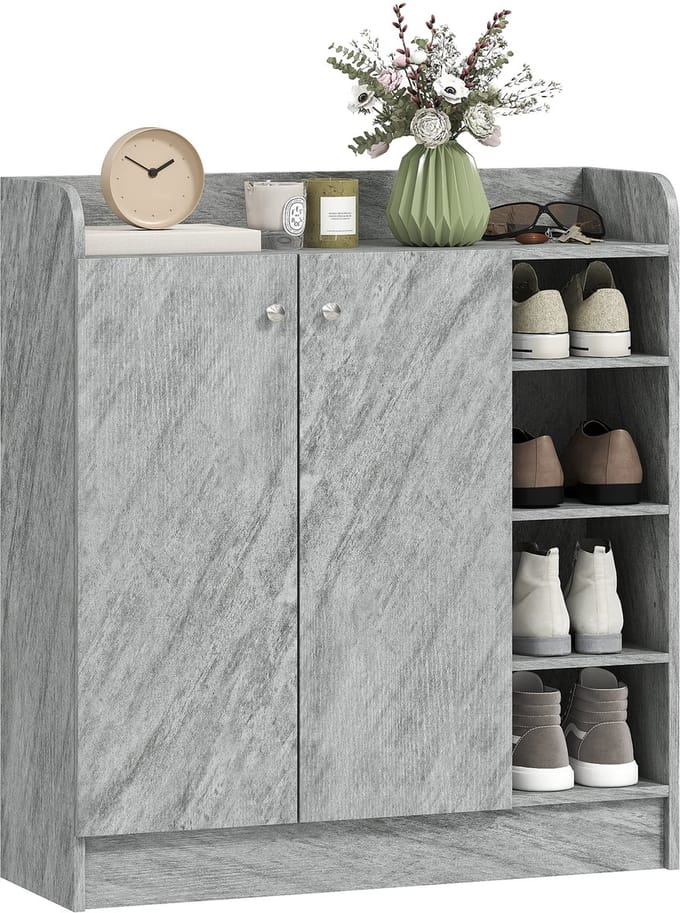 HOMCOM-Schoenenkast-83x30x90cm-Hout-Grijs