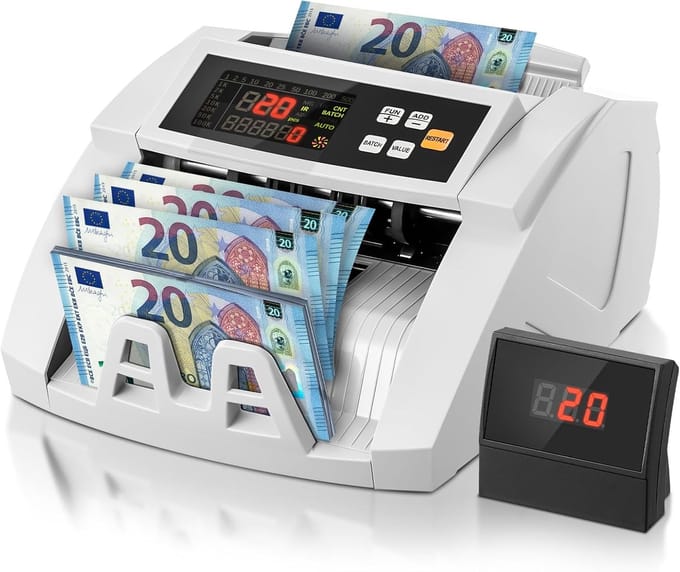 Geldtelmachine - Bankbiljet Tellers - Geld Verwerken - Meerdere Detectoren - 1100 Biljetten/Min - Wit