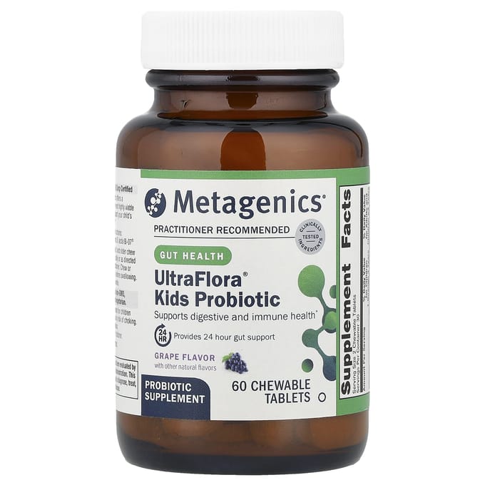Metagenics, UltraFlora® Probiotica voor Kinderen, Druivensmaak, 60 Kauwtabletten
