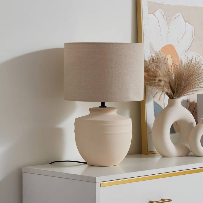 Lindby - Tafellamp - 1licht - Keramiek, linnen - H: 45.5 cm - E27 - beige