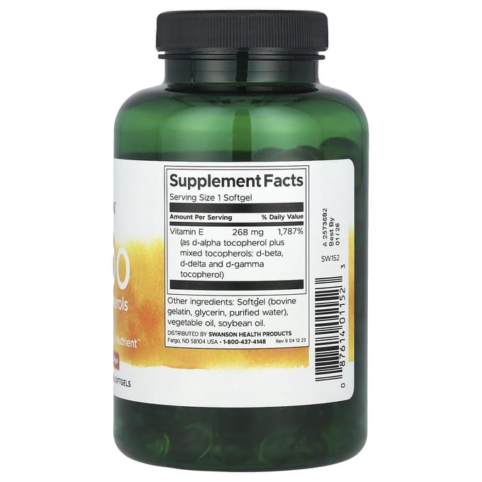 Vitamine E Gemengde Tocoferolen, 400 IE, 250 Softgels