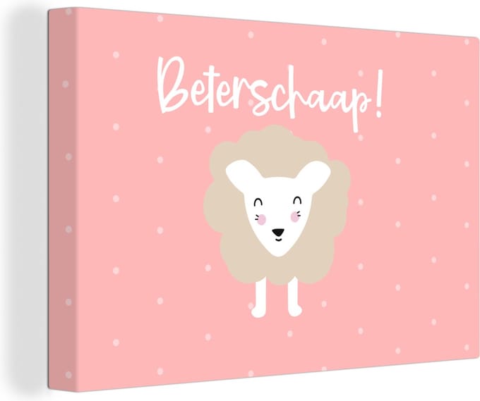 Canvas Schilderij Get well soon - Quotes - Roze - Schaap - 120x80 cm - Wanddecoratie