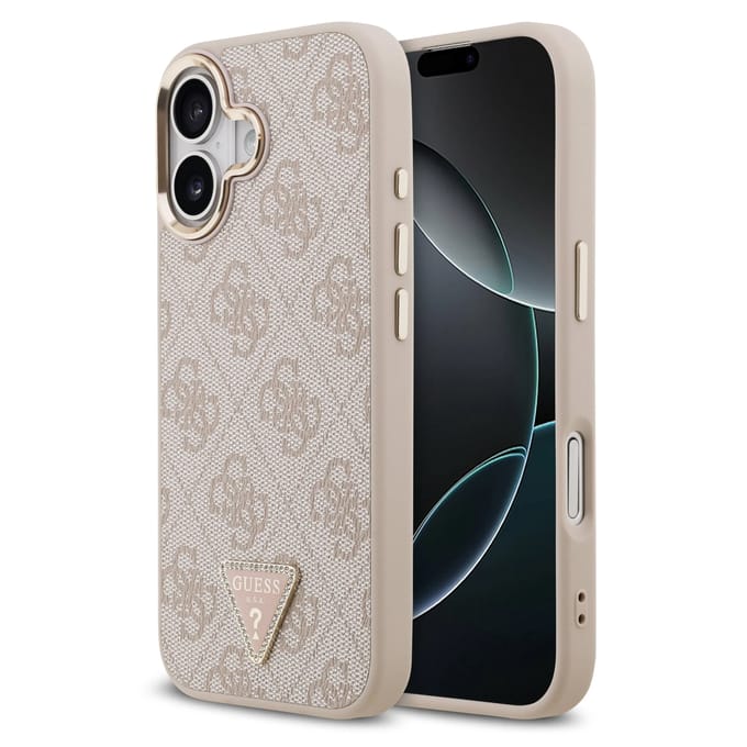 Guess Classic Triangle Logo Leather Backcover met MagSafe voor de Apple iPhone 17 - Roze
