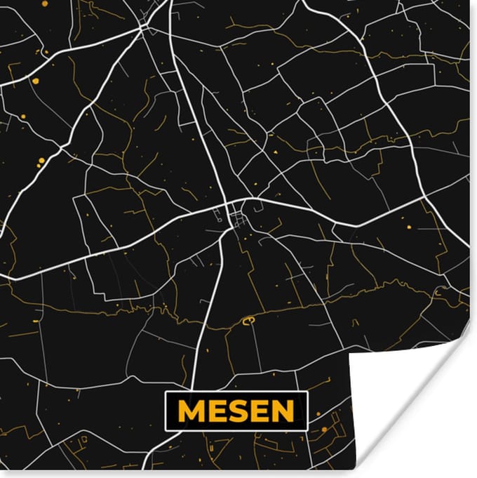 Poster Mesen - Stadskaart - Goud - Plattegrond - Kaart - 75x75 cm