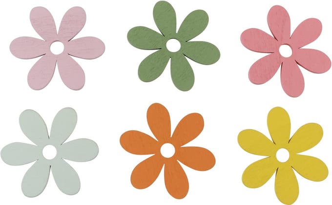 Strooidecoratie hout bloemen gekleurde tafeldecoratie Ø3-4cm 48 st, 48