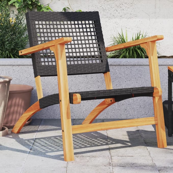 vidaXL - Tuinnstoelen - 2 - st - poly - rattan - en - acaciahout - zwart