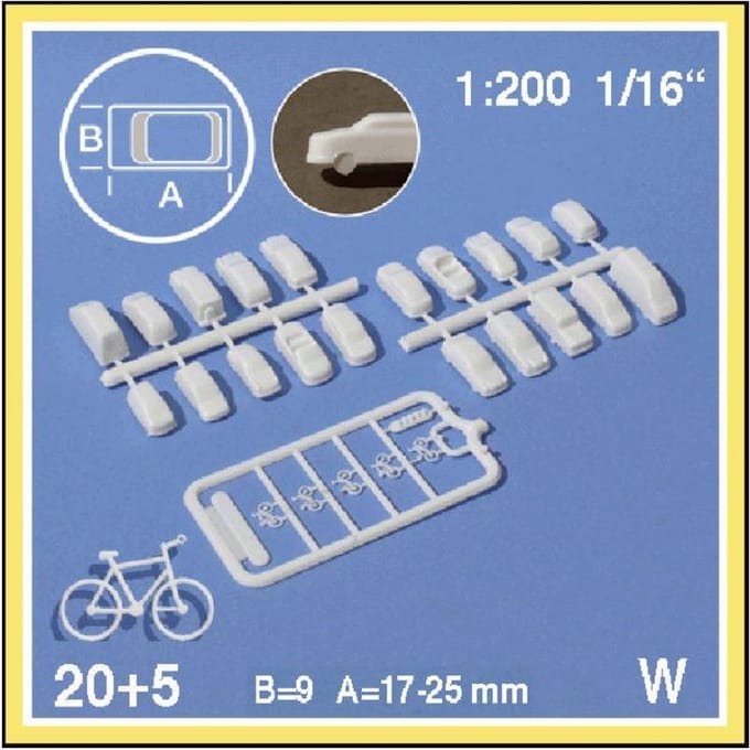 Schulcz Maquettebouw 20 autos + 5 fietsen 1:200 wit