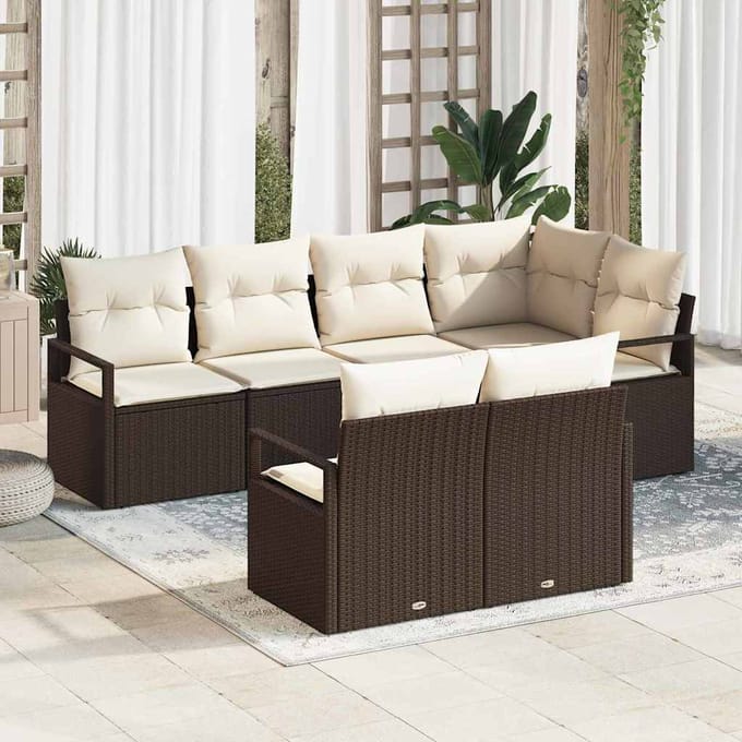 vidaXL - Tuinbank - Set - 7 - st - Bruin - en - wit - poly - rattan
