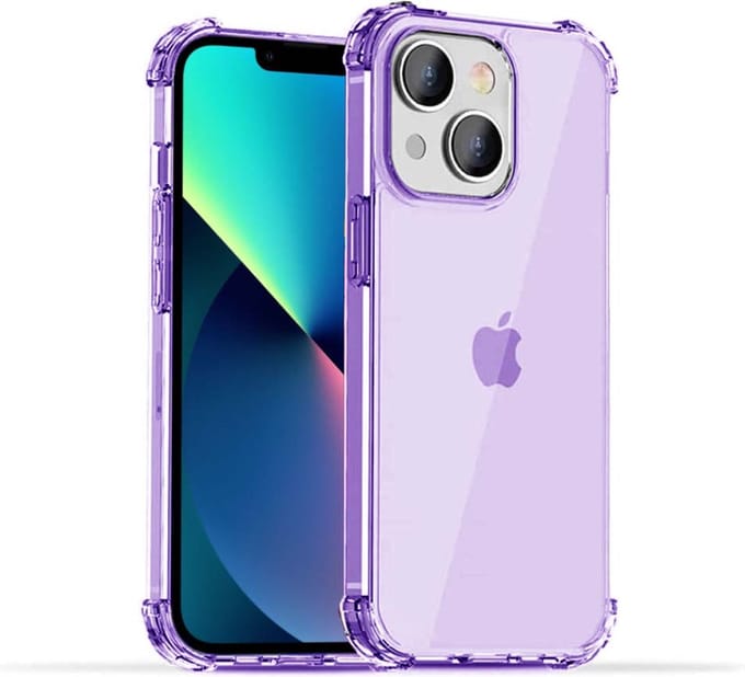 Smartphonica iPhone 13 transparant shockproof siliconen hoesje met stootrand - Paars geschikt voor iPhone 13