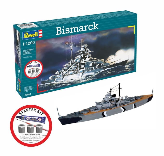 Revell Modelbouwpakket Schepen - 75802 Bismarck - WWII Slagschip Bismarck-klasse - Duits Oorlogsschip - Starter Kit Plastic - 1:1200 - Modelbouw