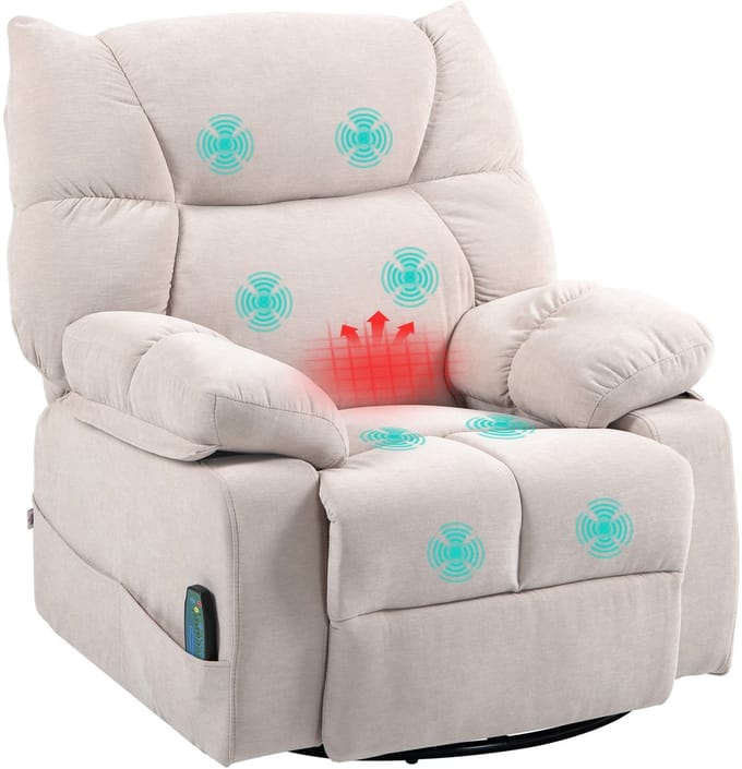 HOMCOM-Massagesessel-Polyester, Schaumstoff-98L x 90B x 98H cm-Beige