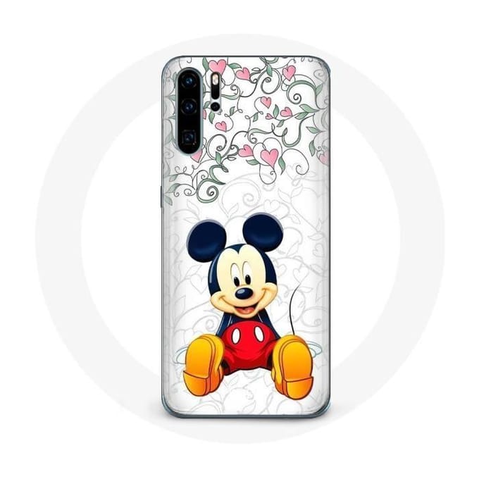 Coque pour Huawei P30 Mickey Mouse Fleurs Cœurs