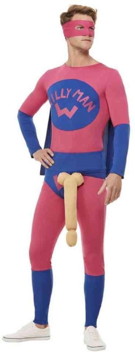 Smiffys Kostuum -M- Willyman Superhero Roze/Blauw