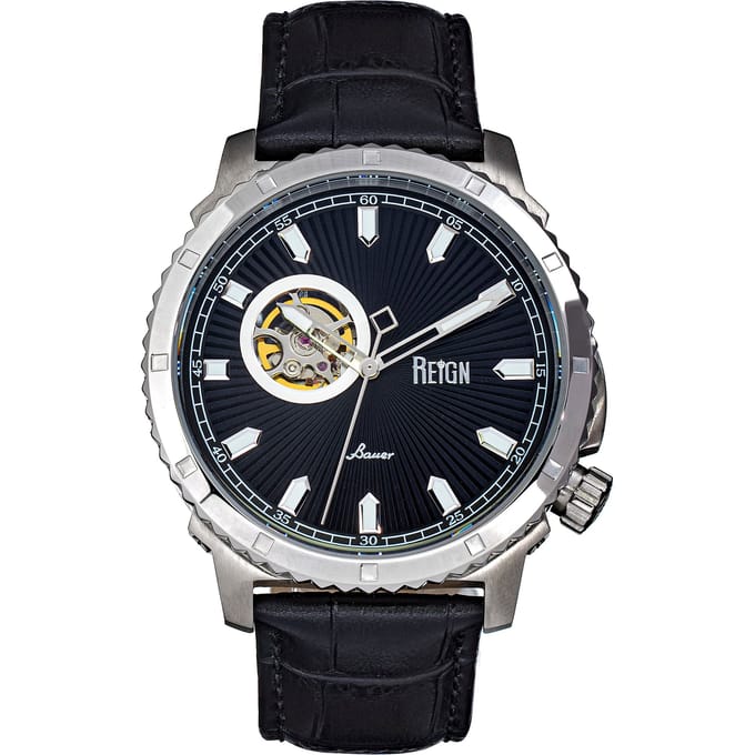 Reign Bauer automatisch semi-skelet lederen band horloge