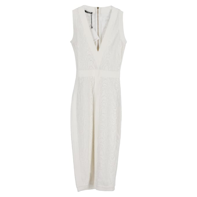 Balmain gebreide midi-jurk met diepe V-hals in witte viscose