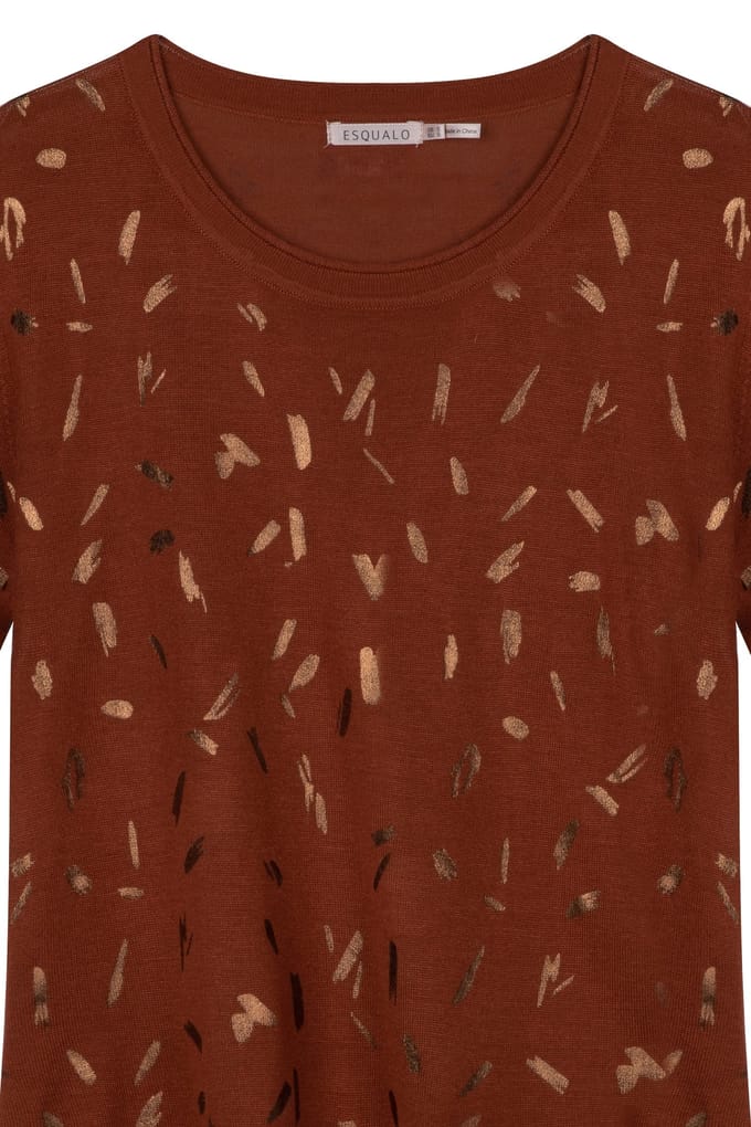 EsQualo Sweater Foil Print S/slv Copper Brown Taglia: S | Maglioni a maglia Outlet | Donna | Marrone