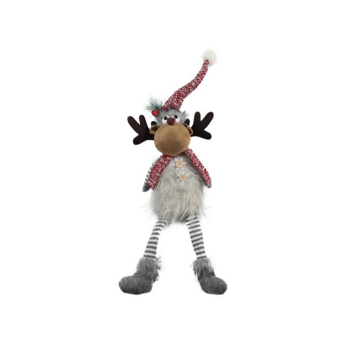 Rendier met hangende benen rood/grijs 56cm