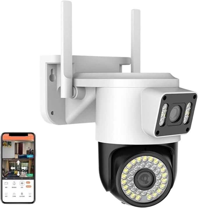 Beveiligingscamera Buiten - IP Camera - Huis Bewaken - Dubbele Lens Dual Screen - 4MP - Wit