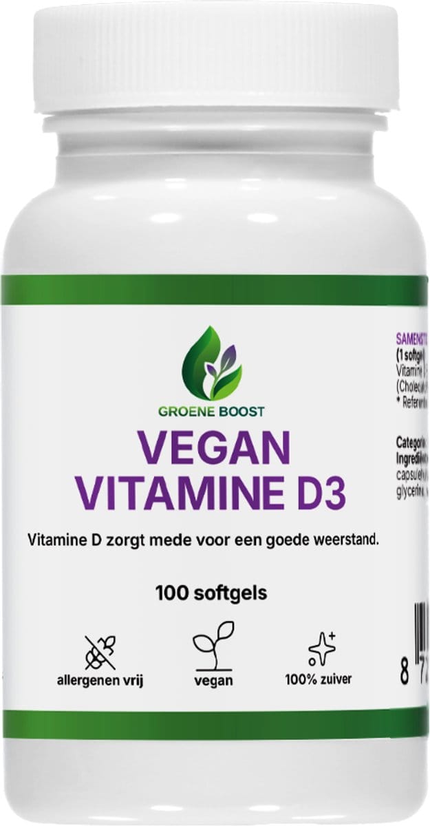 Groene Boost Vitamine D3 Vegan Supplement – 100 Softgels – Vitamine D3 Botten Spieren